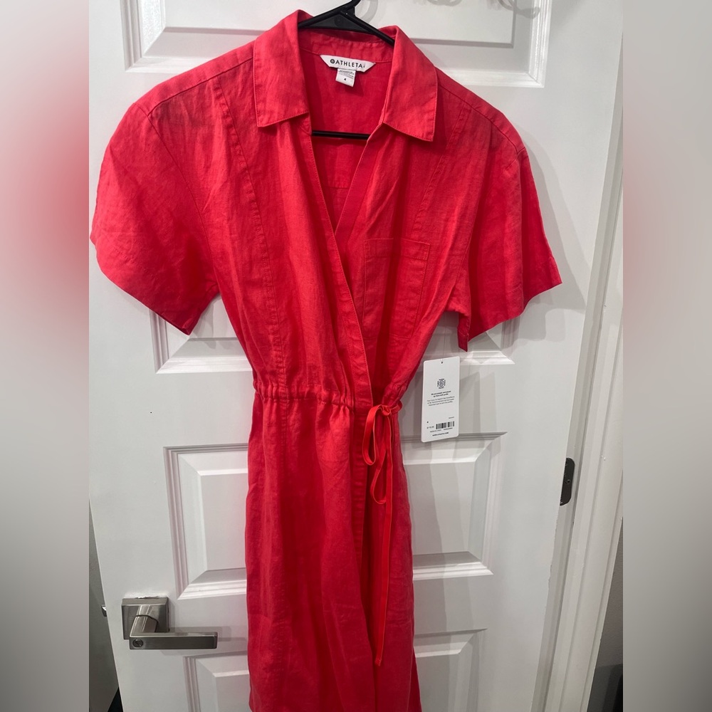 Athleta Red Short-Sleeve Wrap Midi Dress